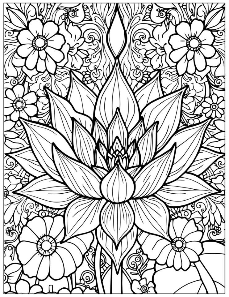 adult coloring lotus pattern