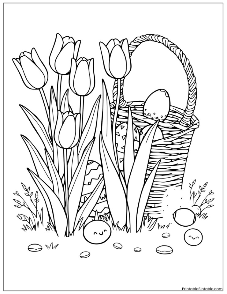 beautiful easter tulip with eggs