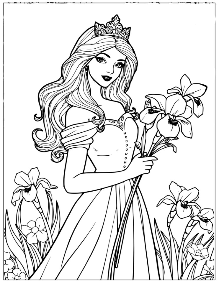 beautiful princess with iris flowers