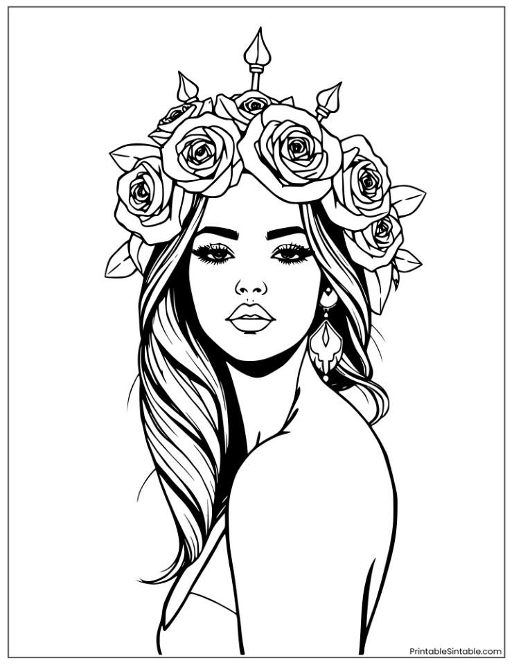 beautiful woman wearing roses crown