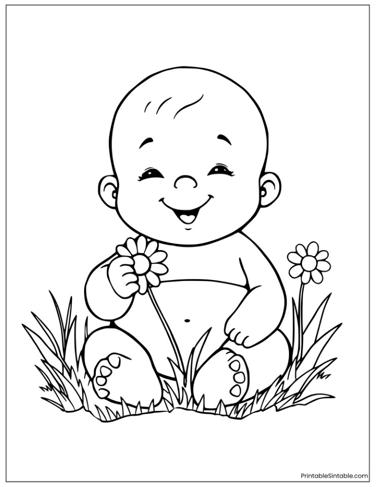 cute baby holding a daisy