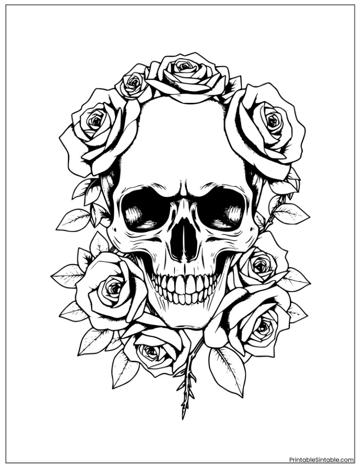 detailed skull with roses