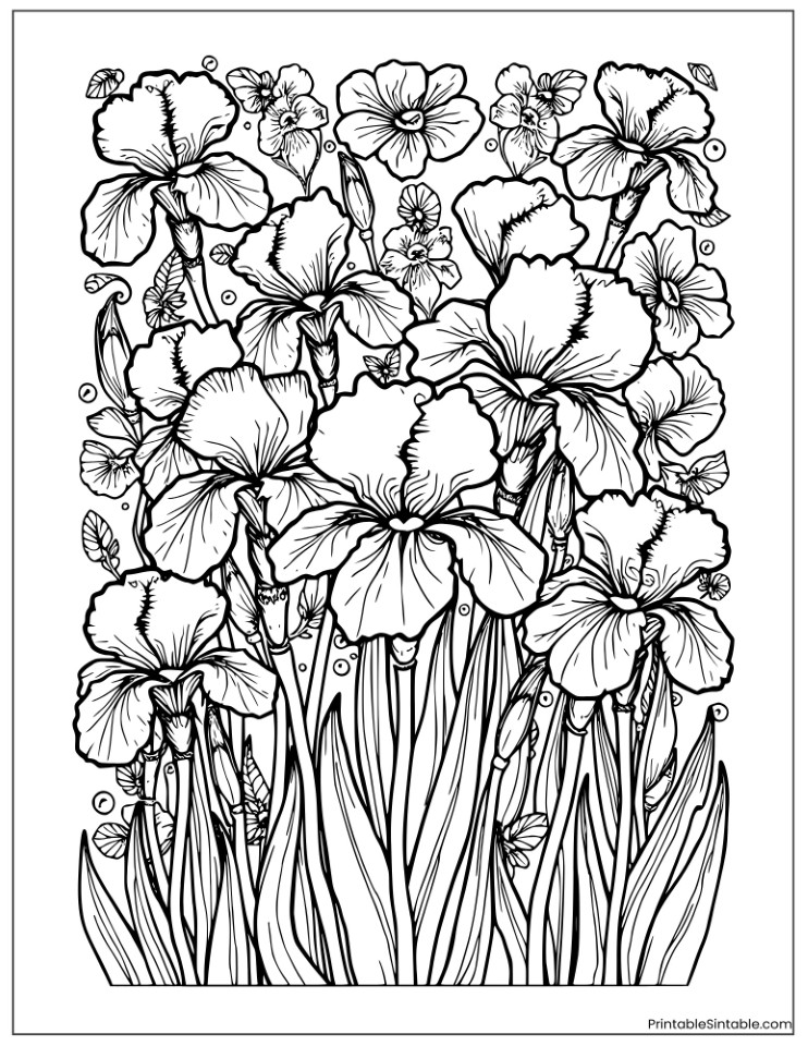 doodle style iris flower pattern