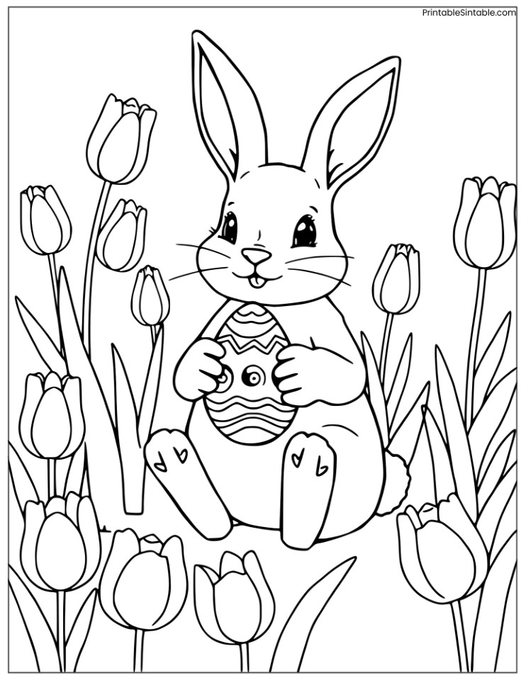 easter bunny with tulips
