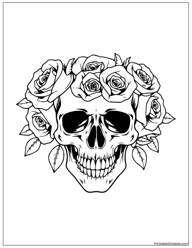 easy cool skull with roses