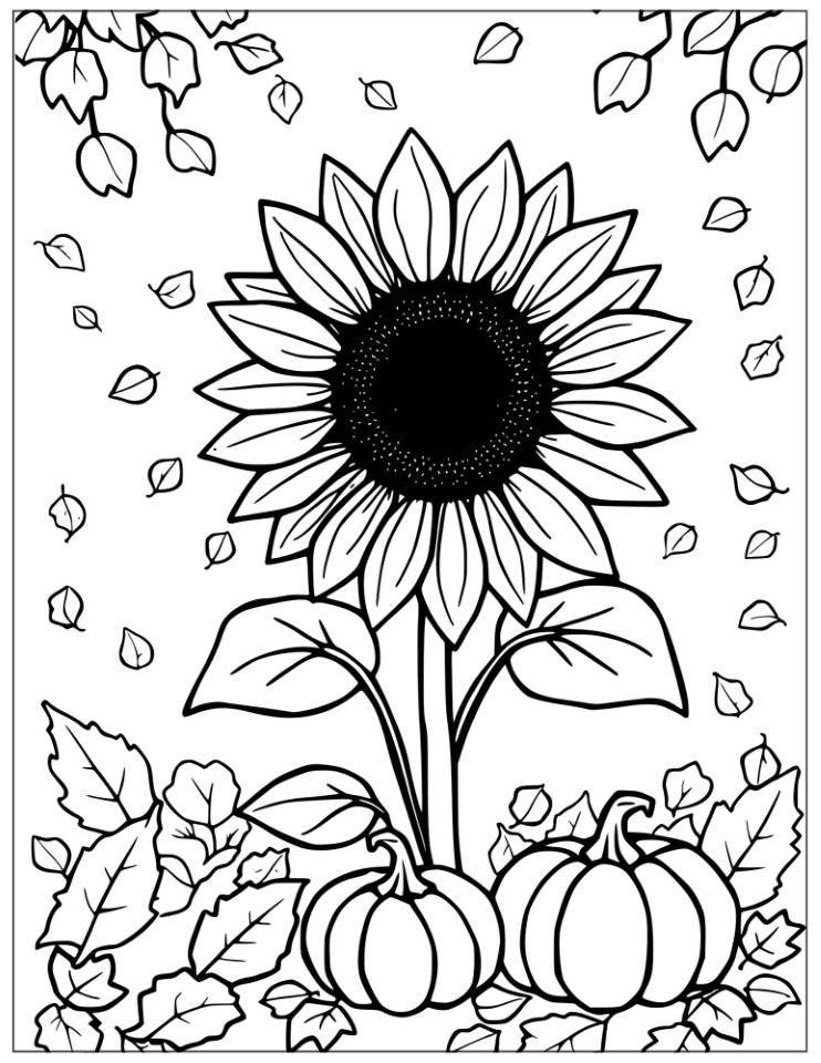 fall sunflower with falling leaves