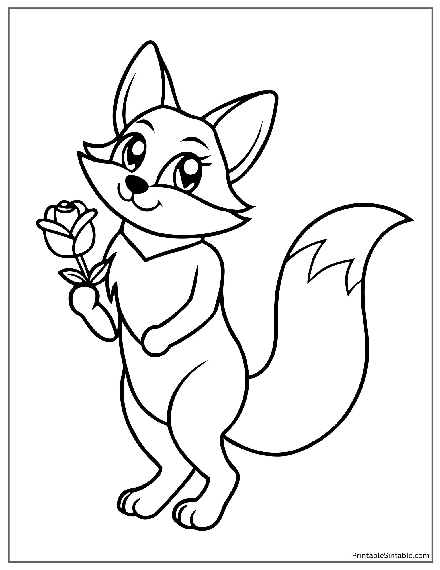 fox holding a rose