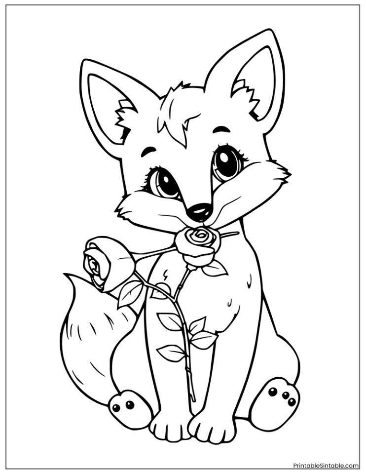 fox with a rose