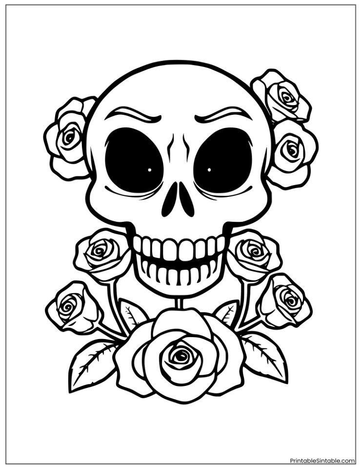 funny halloween skull with roses