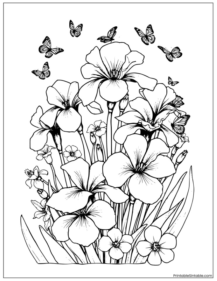 iris flowers and butterflies