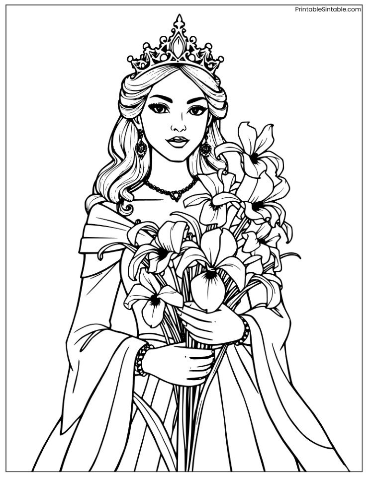 princess holding an iris bouquet