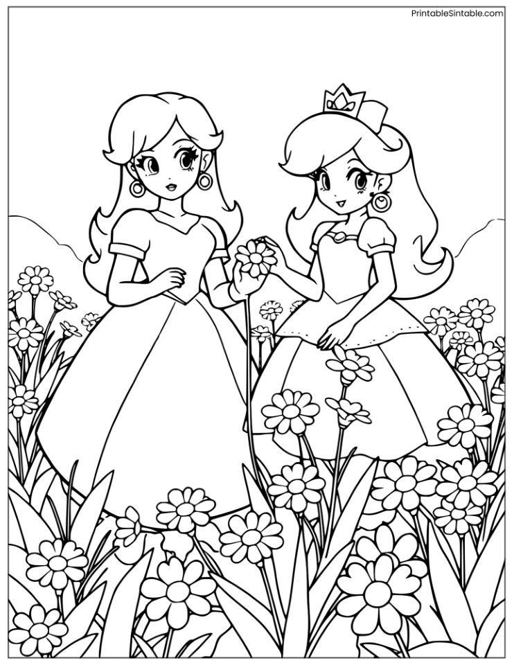 princess peach and daisy picking flowers
