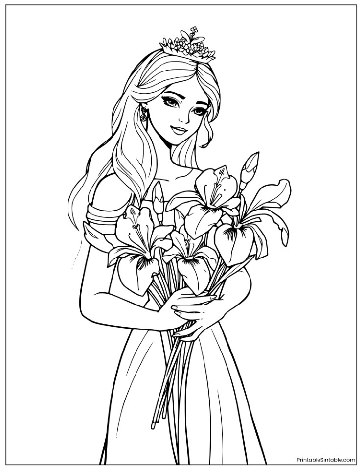 princess with iris bouquet