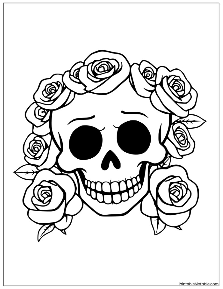 smiling skull with roses