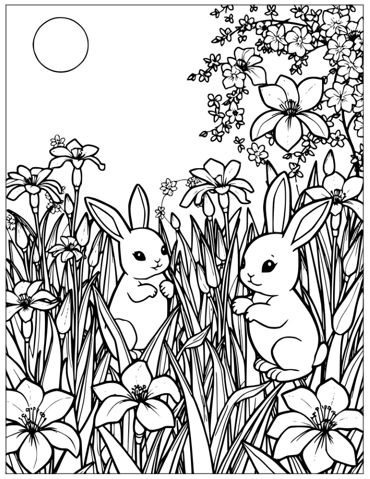 sunny bunnies with iris flowers